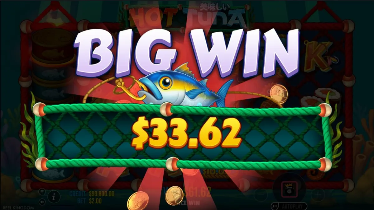 Tampilan visual slot Hot Tuna dengan latar belakang laut dan nelayan